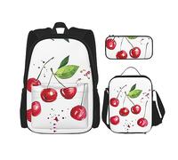vacsAX Mochila impermeable ligera con diseño de conejo blanco (juego de 3 piezas) con bolsa de almuerzo, estuche para lápices para oficina y escuela, Cute Little Cherry, Talla única