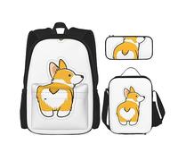 vacsAX Mochila impermeable ligera con diseño de conejo blanco (juego de 3 piezas) con bolsa de almuerzo, estuche para lápices para oficina y escuela, Lindo Culo Corgi, Talla única