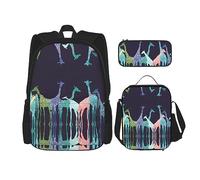vacsAX Mochila impermeable ligera con diseño de estrellas de arcoíris (juego de 3 piezas) con bolsa de almuerzo, estuche para lápices para oficina y escuela, Amantes de los fanáticos de las jirafas,