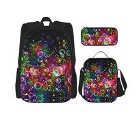 vacsAX Mochila impermeable ligera con diseño de estrellas de arcoíris (juego de 3 piezas) con bolsa de almuerzo, estuche para lápices para oficina y escuela, Coloridas estrellas arcoíris, Talla única