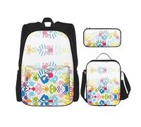vacsAX Mochila impermeable ligera con diseño de mariposa estrellada azul (juego de 3 piezas) con bolsa de almuerzo, estuche para lápices para oficina y escuela, Impresión de mano para niños, Talla
