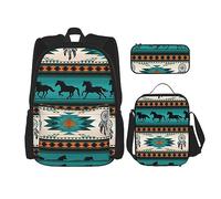 vacsAX Mochila impermeable ligera con diseño de rayas en blanco y negro (juego de 3 piezas) con bolsa de almuerzo, estuche para lápices para oficina y escuela, Patrón de rayas de caballo, Talla única
