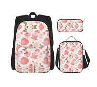 vacsAX Mochila impermeable ligera con rayas de color arcoíris (juego de 3 piezas) con bolsa de almuerzo, estuche para lápices para oficina y escuela, Tetera Rosa, Talla única