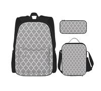 vacsAX Mochila impermeable ligera con rayas de color arcoíris (juego de 3 piezas) con bolsa de almuerzo, estuche para lápices para oficina y escuela, Quatrefoil Grey, Talla única