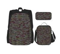 vacsAX Mochila impermeable ligera con rayas de color arcoíris (juego de 3 piezas) con bolsa de almuerzo, estuche para lápices para oficina y escuela, Código de programación del programador, Talla
