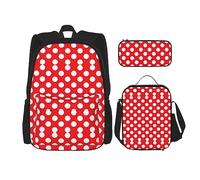 vacsAX Mochila impermeable ligera con temática de dinosaurios (juego de 3 piezas) con bolsa de almuerzo, estuche para lápices para oficina y escuela, Bonito diseño de lunares, Talla única