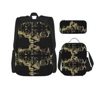 vacsAX Mochila impermeable ligera con temática de dinosaurios (juego de 3 piezas) con bolsa de almuerzo, estuche para lápices para oficina y escuela, Tema de dinosaurios, Talla única