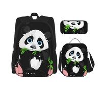 vacsAX Mochila impermeable ligera de ágata verde azulado (juego de 3 piezas) con bolsa de almuerzo, estuche para lápices para oficina y escuela, Lindo panda, Talla única