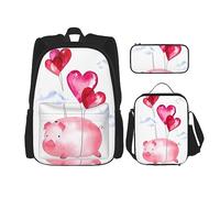 vacsAX Mochila impermeable ligera de ágata verde azulado (juego de 3 piezas) con bolsa de almuerzo, estuche para lápices para oficina y escuela, Funny Piggy, Talla única