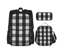 vacsAX Mochila impermeable ligera de camuflaje azul (juego de 3 piezas) con bolsa de almuerzo, estuche para lápices para oficina y escuela, Cuadros blancos y negros, Talla única