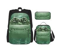 vacsAX Mochila impermeable ligera gótica Happy Halloween (juego de 3 piezas) con bolsa de almuerzo, estuche para lápices para oficina y escuela, Gator Verde acechando, Talla única