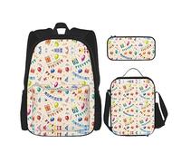 vacsAX Mochila ligera impermeable con diseño de colibrí (juego de 3 piezas) con bolsa de almuerzo, estuche para lápices para oficina y escuela, Deseos de cumpleaños coloridos, Talla única