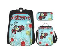 vacsAX Mochila ligera impermeable con diseño de perro maltés (3 piezas) con bolsa de almuerzo, estuche para lápices para oficina o escuela, Flor de mariquita, Talla única