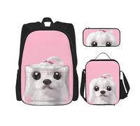 vacsAX Mochila ligera impermeable con diseño de perro maltés (3 piezas) con bolsa de almuerzo, estuche para lápices para oficina o escuela, Encantador perro maltés, Talla única