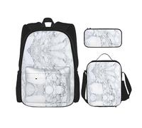 vacsAX Mochila ligera impermeable con diseño de perro maltés (3 piezas) con bolsa de almuerzo, estuche para lápices para oficina o escuela, Mármol Negro Claro, Talla única