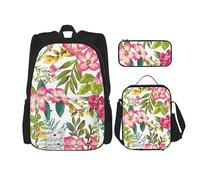 vacsAX Mochila ligera impermeable con diseño de perro maltés (3 piezas) con bolsa de almuerzo, estuche para lápices para oficina o escuela, Flores de Hibisco, Talla única