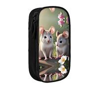 vacsAX Mouse in Love - Estuche de lona para lápices con cremallera, doble capa, gran capacidad, organizador, Black, Talla única, Organizador de bolsas
