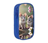 vacsAX Mouse in Love - Estuche de lona para lápices con cremallera, doble capa, gran capacidad, organizador, Blue, Talla única, Organizador de bolsas
