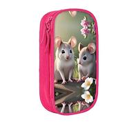 vacsAX Mouse in Love - Estuche de lona para lápices con cremallera, doble capa, gran capacidad, organizador, Pink, Talla única, Organizador de bolsas
