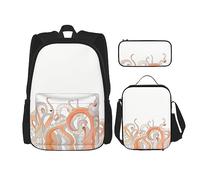 vacsAX Oriental Peacock on Flower Tree Mochila impermeable ligera (juego de 3 piezas) con bolsa de almuerzo, estuche para lápices para oficina escuela, Tentáculos de pulpo, Talla única