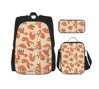 vacsAX Oriental Peacock on Flower Tree Mochila impermeable ligera (juego de 3 piezas) con bolsa de almuerzo, estuche para lápices para oficina escuela, Muchos zorros, Talla única