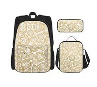vacsAX Oriental Peacock on Flower Tree Mochila impermeable ligera (juego de 3 piezas) con bolsa de almuerzo, estuche para lápices para oficina escuela, Muchas flores doradas, Talla única