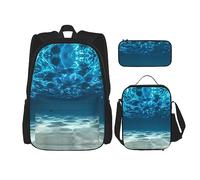 vacsAX Oriental Peacock on Flower Tree Mochila impermeable ligera (juego de 3 piezas) con bolsa de almuerzo, estuche para lápices para oficina escuela, Océano, Talla única
