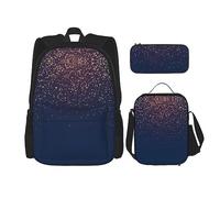 vacsAX Oriental Peacock on Flower Tree Mochila impermeable ligera (juego de 3 piezas) con bolsa de almuerzo, estuche para lápices para oficina escuela, Azul Marino Cielo Y Estrellas, Talla única