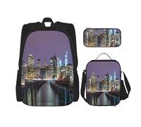 vacsAX Oriental Peacock on Flower Tree Mochila impermeable ligera (juego de 3 piezas) con bolsa de almuerzo, estuche para lápices para oficina escuela, New York City, Talla única