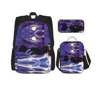 vacsAX Oriental Peacock on Flower Tree Mochila impermeable ligera (juego de 3 piezas) con bolsa de almuerzo, estuche para lápices para oficina escuela, Faro Moonlight, Talla única