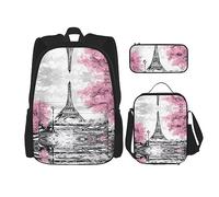 vacsAX Oriental Peacock on Flower Tree Mochila impermeable ligera (juego de 3 piezas) con bolsa de almuerzo, estuche para lápices para oficina escuela, Pintura al óleo Torre Eiffel de París, Talla