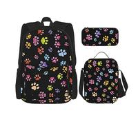 vacsAX Pawful Paws - Mochila ligera e impermeable (juego de 3 piezas) con bolsa de almuerzo, estuche para lápices para oficina y escuela, Estampado Pawful Pawful Paws, Talla única, moderno