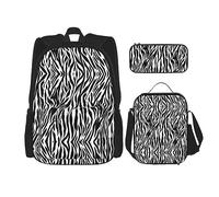 vacsAX Pawful Paws - Mochila ligera e impermeable (juego de 3 piezas) con bolsa de almuerzo, estuche para lápices para oficina y escuela, estampado de cebra, Talla única, moderno