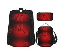vacsAX Pawful Paws - Mochila ligera e impermeable (juego de 3 piezas) con bolsa de almuerzo, estuche para lápices para oficina y escuela, Flor de cerezo rojo, Talla única, moderno