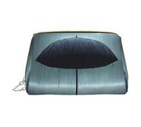 vacsAX Pequeña bolsa de maquillaje de cuero elegante bolsa de maquillaje con - perfecto para maquillaje, artículos de tocador y pinceles, paraguas negro bajo la lluvia, Paraguas negro bajo la lluvia,