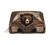 vacsAX Pequeña bolsa de maquillaje de cuero elegante bolsa de maquillaje con - perfecto para maquillaje, artículos de tocador y pinceles rústico Lodge Bear, Oso rústico, Talla única