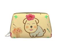 vacsAX Pequeña bolsa de maquillaje de cuero elegante bolsa de maquillaje con - perfecto para maquillaje, artículos de tocador y pinceles, pequeña flor con lindo perro, Pequeña flor con lindo perro,