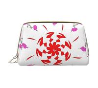 vacsAX Pequeña bolsa de maquillaje de cuero elegante bolsa de maquillaje con - perfecto para maquillaje, artículos de tocador y pinceles de flores giratorias y voladoras, Flores giratorias y