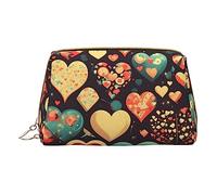 vacsAX Pequeña bolsa de maquillaje de cuero elegante bolsa de maquillaje con - perfecto para maquillaje, artículos de tocador y pinceles corazón aplastado flor, Flor de corazón aplastado, Talla única