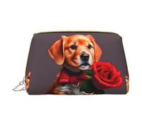 vacsAX Pequeña bolsa de maquillaje de cuero elegante bolsa de maquillaje con - perfecto para maquillaje, artículos de tocador y brochas de perro como caballero, Perro parecido a un caballero, Talla