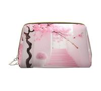 vacsAX Pequeña bolsa de maquillaje de cuero elegante bolsa de maquillaje con - perfecto para maquillaje, artículos de tocador y pinceles, escalera de flor de cerezo rosa, Escalera de flor de cerezo