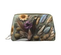 vacsAX Pequeña bolsa de maquillaje de cuero elegante bolsa de maquillaje con - perfecto para maquillaje, artículos de tocador y pinceles Flor de plumas, Feather Flower, Talla única