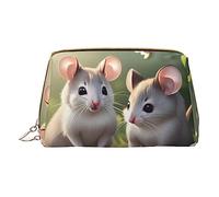 vacsAX Pequeña bolsa de maquillaje de cuero elegante bolsa de maquillaje con - perfecto para maquillaje, artículos de tocador y pinceles Mouse in Love, Ratón enamorado, Talla única