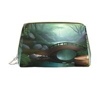vacsAX Pequeña bolsa de maquillaje de cuero elegante bolsa de maquillaje con - perfecto para maquillaje, artículos de tocador y pinceles Little Bridge in the East, Puente pequeño en el este, Talla