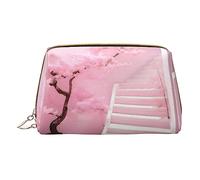 vacsAX Pequeña bolsa de maquillaje de cuero elegante bolsa de maquillaje con - perfecto para maquillaje, artículos de tocador y pinceles, escalera blanca flor de cerezo, Escalera Blanca Cherry