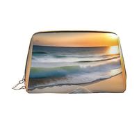 vacsAX Pequeña bolsa de maquillaje de cuero elegante bolsa de maquillaje con - perfecto para maquillaje, artículos de tocador y pinceles Sunset over the waves, Atardecer sobre las olas, Talla única