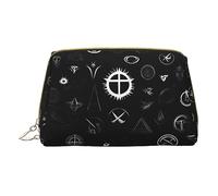 vacsAX Pequeña bolsa de maquillaje de cuero elegante bolsa de maquillaje con - perfecto para maquillaje, artículos de tocador y pinceles, universo blanco y negro, Universo blanco y negro, Talla única