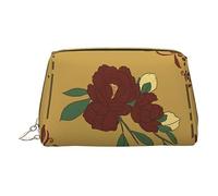 vacsAX Pequeña bolsa de maquillaje de cuero elegante bolsa de maquillaje con - perfecto para maquillaje, artículos de tocador y pinceles, flor de luna roja, Flor de luna roja, Talla única