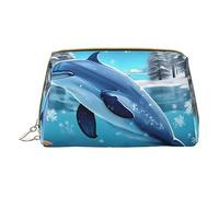 vacsAX Pequeña bolsa de maquillaje de cuero elegante bolsa de maquillaje con - perfecto para maquillaje, artículos de tocador y brochas de invierno el delfín, Invierno el delfín, Talla única