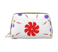 vacsAX Pequeña bolsa de maquillaje de cuero elegante bolsa de maquillaje con - perfecto para maquillaje, artículos de tocador y pinceles de ocho vías giratoria flor, Flor giratoria de ocho vías, Talla